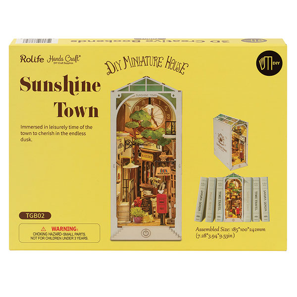 DIY Sunshine Town Book Nook Kit Bookend Stand Miniature House Kit 3D Wooden  Puzzle 
